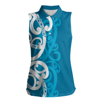 Azure Blue Maori Women Sleeveless Polo Shirt Koru Kowhaiwhai LT7 Female Blue - Polynesian Pride