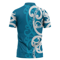Azure Blue Maori Zipper Polo Shirt Koru Kowhaiwhai LT7 - Polynesian Pride