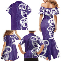 Violet Green Maori Family Matching Mermaid Dress and Hawaiian Shirt Koru Kowhaiwhai - Polynesian Pride