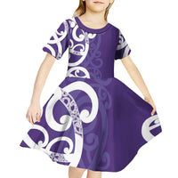 Violet Green Maori Kid Short Sleeve Dress Koru Kowhaiwhai LT7 - Polynesian Pride