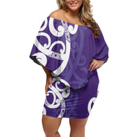 Violet Green Maori Off Shoulder Short Dress Koru Kowhaiwhai LT7 Women Violet - Polynesian Pride