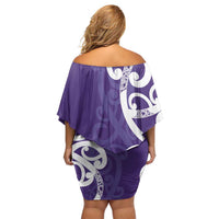 Violet Green Maori Off Shoulder Short Dress Koru Kowhaiwhai LT7 - Polynesian Pride