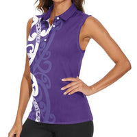 Violet Green Maori Women Sleeveless Polo Shirt Koru Kowhaiwhai - Polynesian Pride