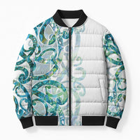 Paua Shell Maori Bomber Puffer Jacket Koru Kowhaiwhai - Polynesian Pride