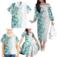 Paua Shell Maori Family Matching Off The Shoulder Long Sleeve Dress and Hawaiian Shirt Koru Kowhaiwhai - Polynesian Pride
