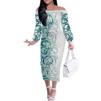 Paua Shell Maori Family Matching Off The Shoulder Long Sleeve Dress and Hawaiian Shirt Koru Kowhaiwhai - Polynesian Pride