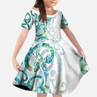 Paua Shell Maori Family Matching Summer Maxi Dress and Hawaiian Shirt Koru Kowhaiwhai - Polynesian Pride