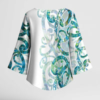 Paua Shell Maori Kimono Sleeve Blouse Koru Kowhaiwhai - Polynesian Pride