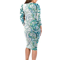 Paua Shell Maori Long Sleeve Bodycon Dress Koru Kowhaiwhai LT7 - Polynesian Pride