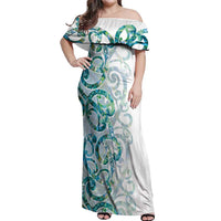 Paua Shell Maori Off Shoulder Maxi Dress Koru Kowhaiwhai - Polynesian Pride