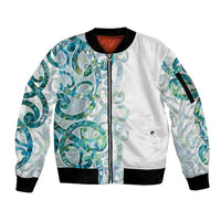 Paua Shell Maori Sleeve Zip Bomber Jacket Koru Kowhaiwhai - Polynesian Pride