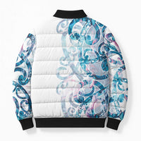 Turquoise Paua Shell Maori Bomber Puffer Jacket Koru Kowhaiwhai - Polynesian Pride