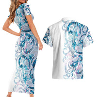 Turquoise Paua Shell Maori Couples Matching Short Sleeve Bodycon Dress and Hawaiian Shirt Koru Kowhaiwhai - Polynesian Pride