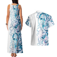 Turquoise Paua Shell Maori Couples Matching Tank Maxi Dress and Hawaiian Shirt Koru Kowhaiwhai - Polynesian Pride