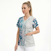 Turquoise Paua Shell Maori Scrub Top Koru Kowhaiwhai - Polynesian Pride