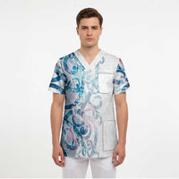 Turquoise Paua Shell Maori Scrub Top Koru Kowhaiwhai - Polynesian Pride