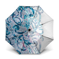 Turquoise Paua Shell Maori Umbrella Koru Kowhaiwhai - Polynesian Pride
