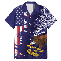 American Samoa Mix US Family Matching Short Sleeve Bodycon Dress and Hawaiian Shirt Flag Day Grunge Style LT7 Dad's Shirt - Short Sleeve Blue - Polynesian Pride