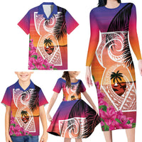 Guam Chamorro Family Matching Long Sleeve Bodycon Dress and Hawaiian Shirt Artsy Latte Stone