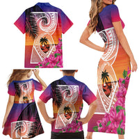 Guam Chamorro Family Matching Short Sleeve Bodycon Dress and Hawaiian Shirt Artsy Latte Stone