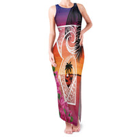 Guam Chamorro Family Matching Tank Maxi Dress and Hawaiian Shirt Artsy Latte Stone