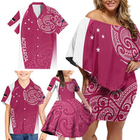 Personalised New Zealand Rugby Family Matching Off Shoulder Short Dress and Hawaiian Shirt Aotearoa Champions - Pink Version