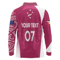 Personalised New Zealand Rugby Long Sleeve Polo Shirt Aotearoa Champions - Pink Version