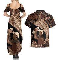 Father's Day Polynesian Pattern Couples Matching Summer Maxi Dress and Hawaiian Shirt Tropical Humpback Whale LT7 - Polynesian Pride
