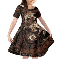 Father's Day Polynesian Pattern Family Matching Long Sleeve Bodycon Dress and Hawaiian Shirt Tropical Humpback Whale LT7 Daughter's Dress Brown - Polynesian Pride