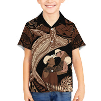 Father's Day Polynesian Pattern Family Matching Long Sleeve Bodycon Dress and Hawaiian Shirt Tropical Humpback Whale LT7 Son's Shirt Brown - Polynesian Pride