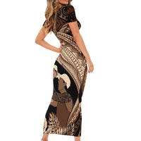 Father's Day Polynesian Pattern Short Sleeve Bodycon Dress Tropical Humpback Whale