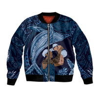 Father's Day Polynesian Pattern Bomber Jacket Tropical Humpback Whale - Navy