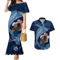 Father's Day Polynesian Pattern Couples Matching Mermaid Dress and Hawaiian Shirt Tropical Humpback Whale - Navy LT7 Navy Blue - Polynesian Pride