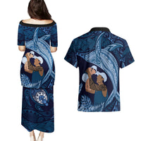 Father's Day Polynesian Pattern Couples Matching Puletasi and Hawaiian Shirt Tropical Humpback Whale - Navy LT7 - Polynesian Pride