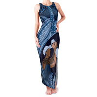 Father's Day Polynesian Pattern Family Matching Tank Maxi Dress and Hawaiian Shirt Tropical Humpback Whale - Navy LT7 Mom's Dress Navy Blue - Polynesian Pride