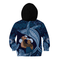 Father's Day Polynesian Pattern Kid Hoodie Tropical Humpback Whale - Navy LT7 - Polynesian Pride
