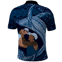 Father's Day Polynesian Pattern Polo Shirt Tropical Humpback Whale - Navy