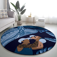 Father's Day Polynesian Pattern Round Carpet Tropical Humpback Whale - Navy LT7 - Polynesian Pride