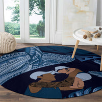 Father's Day Polynesian Pattern Round Carpet Tropical Humpback Whale - Navy LT7 - Polynesian Pride