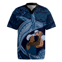 Father's Day Polynesian Pattern Rugby Jersey Tropical Humpback Whale - Navy LT7 Navy Blue - Polynesian Pride