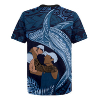 Father's Day Polynesian Pattern Rugby Jersey Tropical Humpback Whale - Navy LT7 - Polynesian Pride