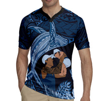 Father's Day Polynesian Pattern Rugby Jersey Tropical Humpback Whale - Navy LT7 - Polynesian Pride