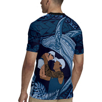 Father's Day Polynesian Pattern Rugby Jersey Tropical Humpback Whale - Navy LT7 - Polynesian Pride