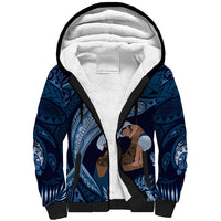 Father's Day Polynesian Pattern Sherpa Hoodie Tropical Humpback Whale - Navy LT7 Unisex Navy Blue - Polynesian Pride