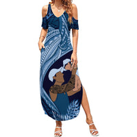 Father's Day Polynesian Pattern Summer Maxi Dress Tropical Humpback Whale - Navy LT7 Women Navy Blue - Polynesian Pride