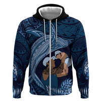 Father's Day Polynesian Pattern Zip Hoodie Tropical Humpback Whale - Navy