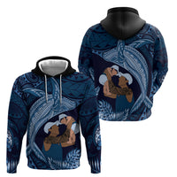Father's Day Polynesian Pattern Zip Hoodie Tropical Humpback Whale - Navy