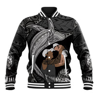 Father's Day Polynesian Pattern Baseball Jacket Tropical Humpback Whale - Black LT7 Unisex Black - Polynesian Pride