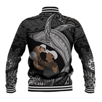 Father's Day Polynesian Pattern Baseball Jacket Tropical Humpback Whale - Black LT7 - Polynesian Pride
