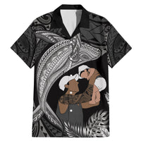 Father's Day Polynesian Pattern Family Matching Mermaid Dress and Hawaiian Shirt Tropical Humpback Whale - Black